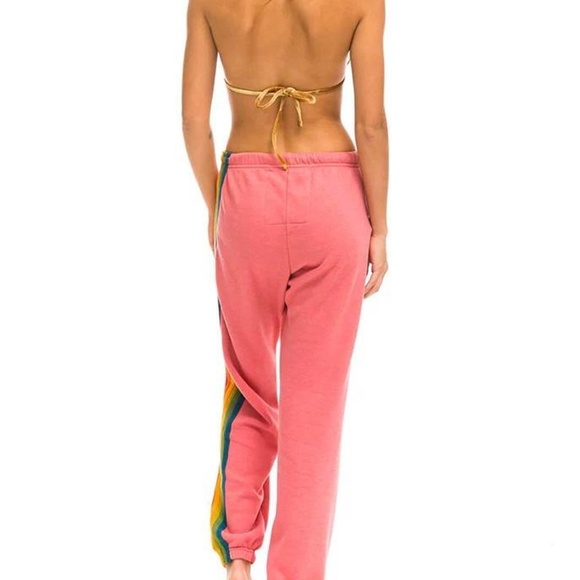 AVIATOR NATION 6 Stripe Rainbow Sweatpants Coral Pink Size Large - Picture 5 of 15